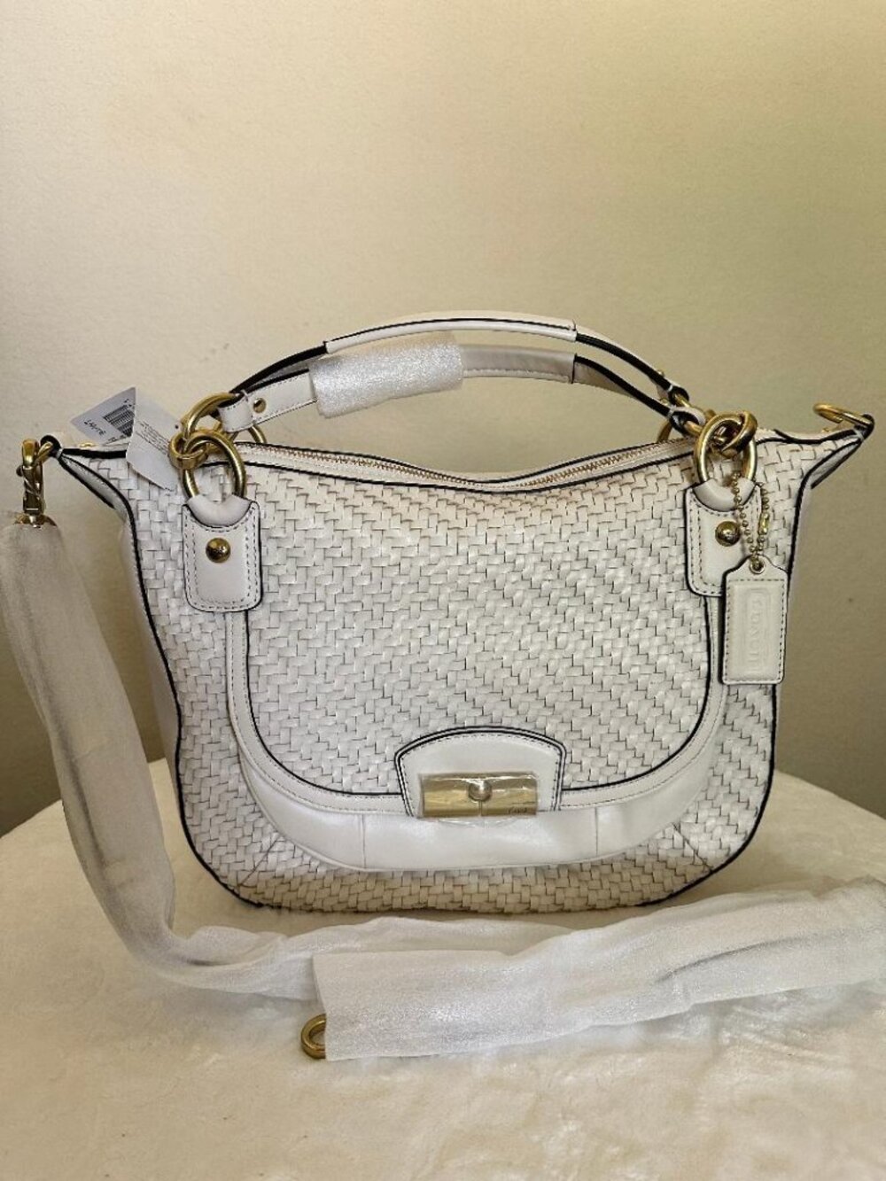 NWT COACH KRISTIN WOVEN LEATHER ROUND SATCHEL  $558 MSRP